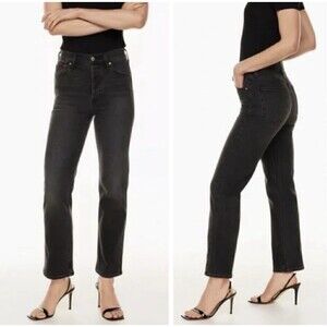 Denim Forum Jeans 24 Black Washed The Arlo High Rise Straight 28L Organic Cotton